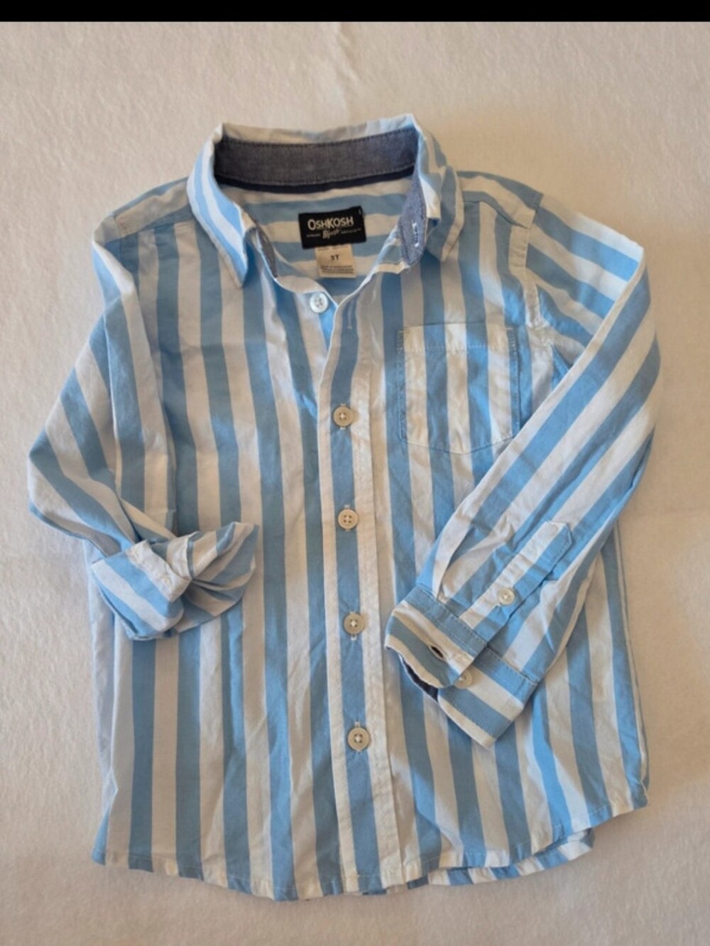 OshKosh B'gosh Blue and White Vertical Stripe Button-Down Shirt